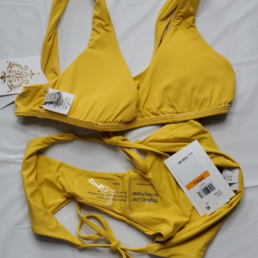 Becca 2 piece bikini NWT. golden yellow size S - Picture 8 of 9